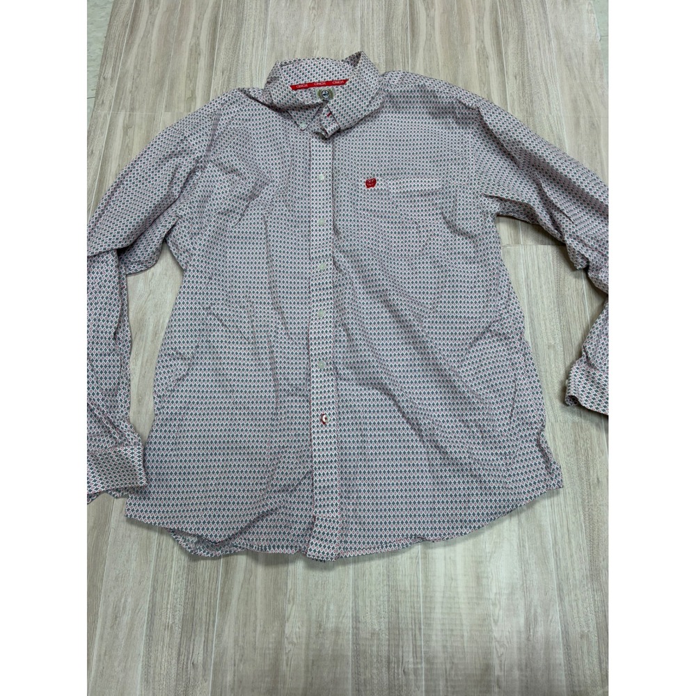 Cinch Mens Long Sleeve Button Down  Geometric Print Red Logo Western Style